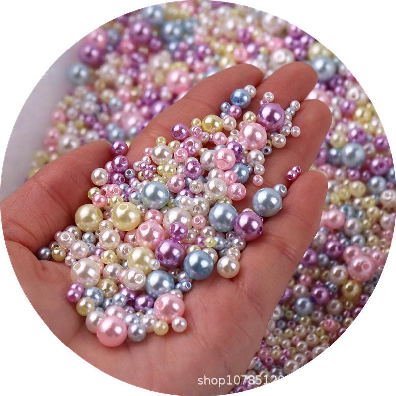3-8mm Straight Hole Round ABS Imitation Pearl Multicolors Round Acrylic Beads Loose Beads for DIY Craft Scrapbook Decoration