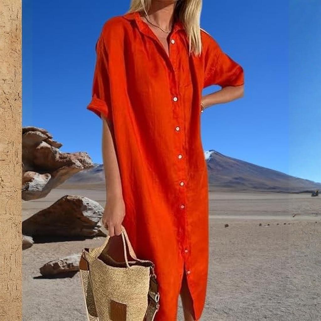 Ein lockeres V-Ausschnittkleid für Damenmode