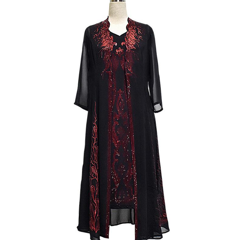 Chiffon Two-Piece Dress for Middle-Aged and Elderly Women - Stylish Mother's Spring/Summer Outfit