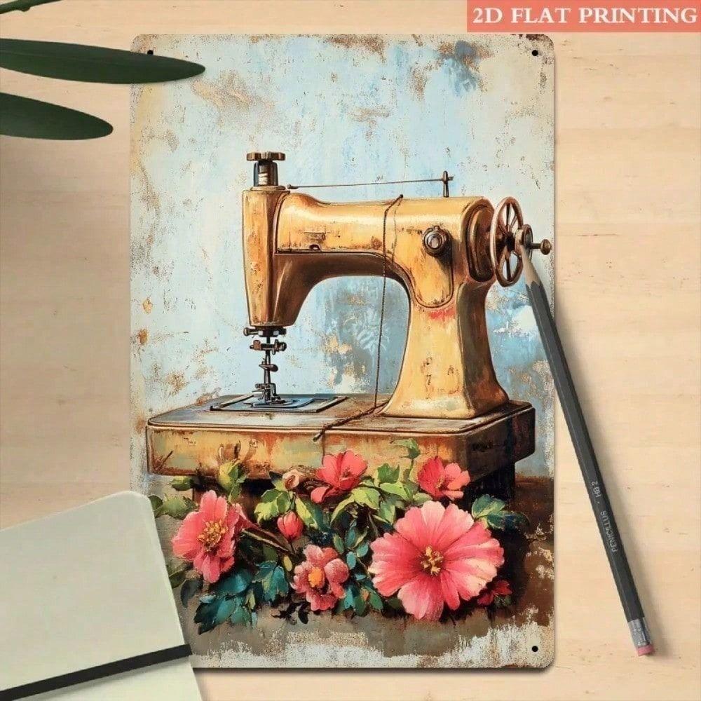 Vintage Nähmaschine Metallposter, Retro Wandkunst für Heimwerkstatt Rustikales Dekor