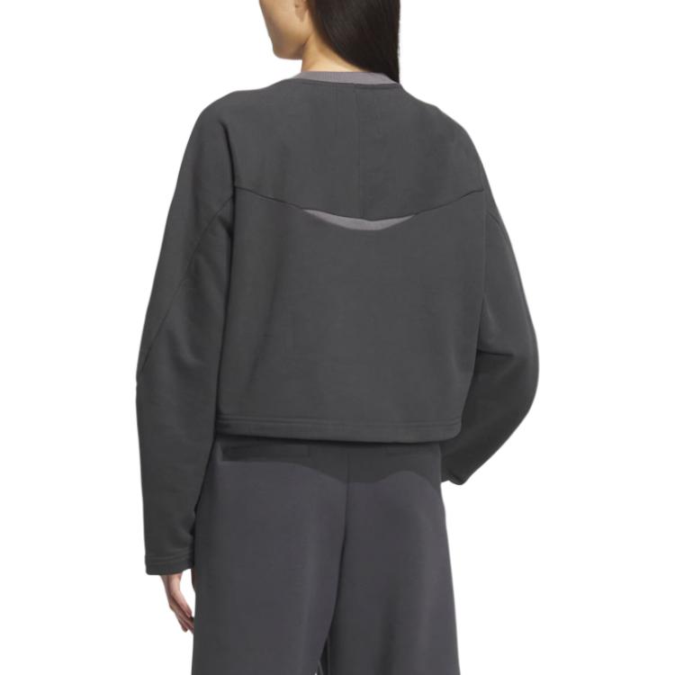 adidas Fustl W Crew Croială Largă Gât Rotund Modă Versatilă Mânecă Lungă Hanorac Scurt Femei Hanorac Negru-Cărbune JM4275