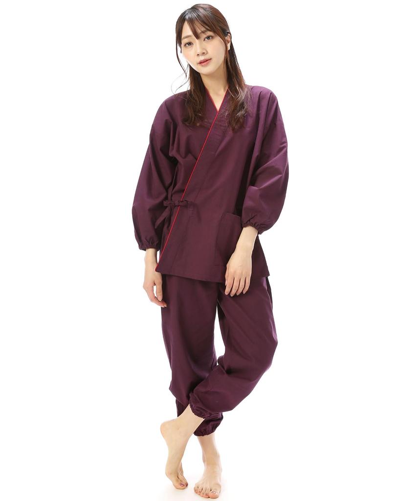 ON NISHIKI Women's Samue (Work Clothes), 100% Cotton, Sheeting Material, Spring/Autumn, Top and Bottom Set, Workwear, Loungewear, Loungewear, Japanese