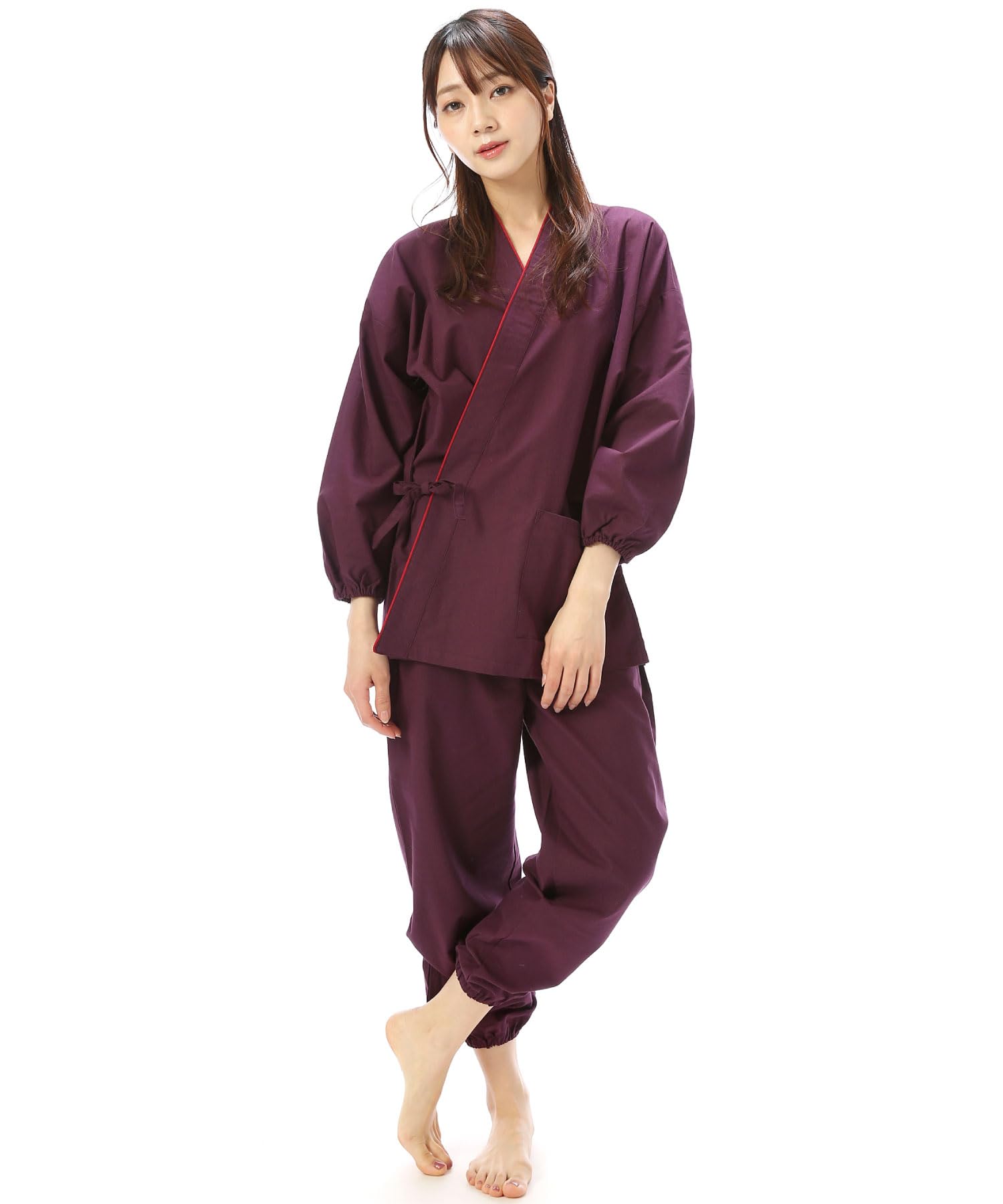 

ON NISHIKI 0815 Women s Samue Top and Bottom Set, 100% Cotton Sheeting [Size 6: Azuki/M]