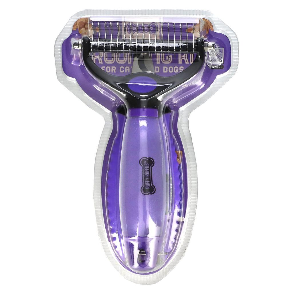 Ruff 'N Ruffus Cat & Dog Grooming Kit, Gel Rake & Nail Clippers, Purple, 1 Gel Rake & 1 Nail Clipper