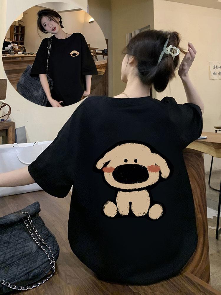 

Американская ретро черная футболка с коротким рукавом женская свободная 2025 новая популярная свободная и тонкая футболка с полурукавом в зарубежном стиле тренд S