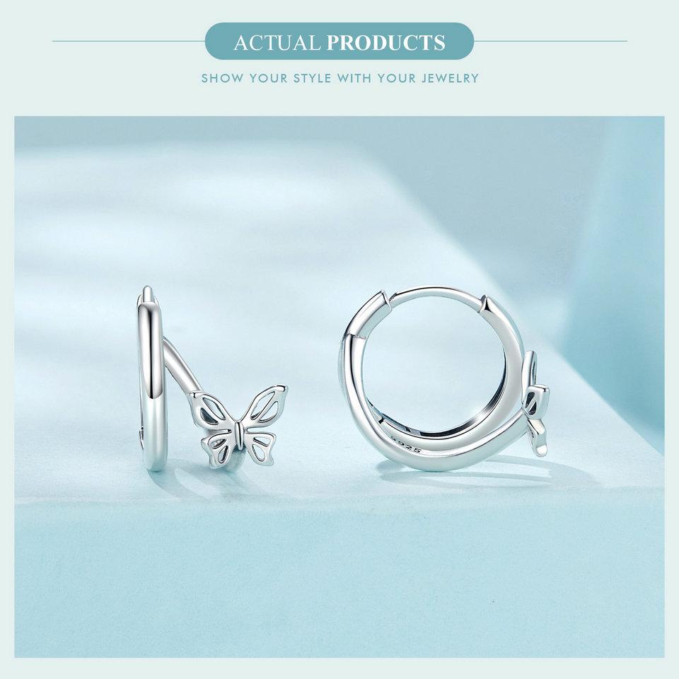 WOSTU 925 Sterling Silber Schmetterling Creolen Mode Abendaccessoires Creolen für Damen Mädchen Feiner Schmuck