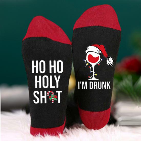 1 Pair Festive Christmas Socks Cute Snowman Bowknot Letters Print Mid Tube Winter Socks Holiday Gift
