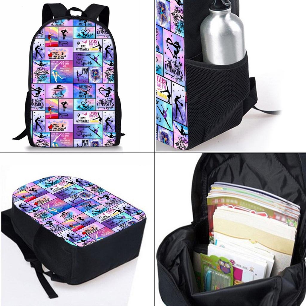 Yoga Dance Print Three Piece Backpacks Set for Boy and Girls Best Gifts 2D Flat Cartoon School Bag for Children