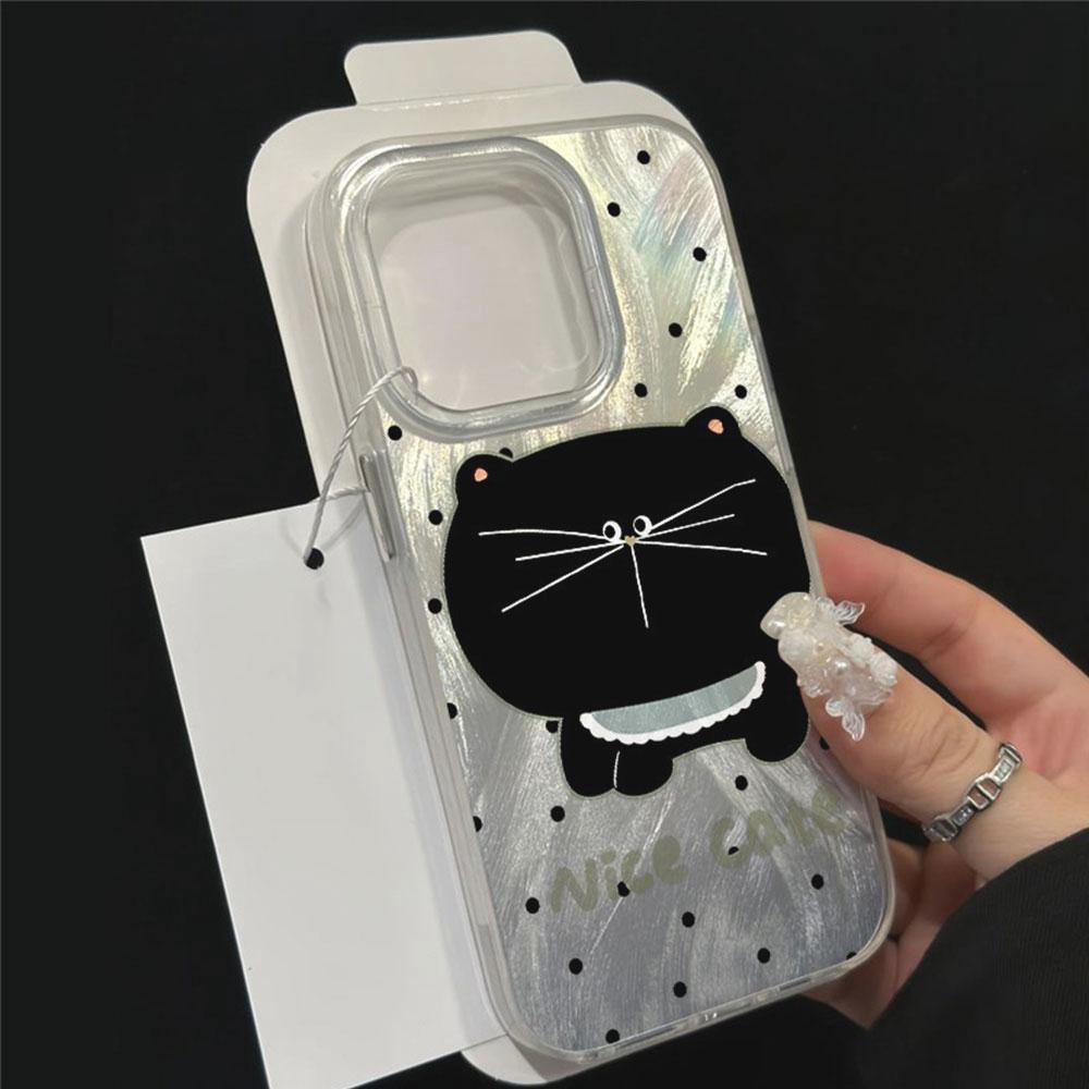 Big Headed Black Cat Circular Dots Phone Case for Xiaomi Poco X5 X7 M6 Pro X6 X3 NFC C75 C71 C65 C61 Back Silicone Shell Cover