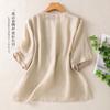 New retro cotton and linen T-shirt top women's summer thin loose cotton and linen short-sleeved cotton and linen shirt