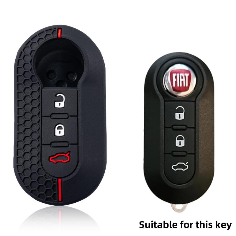Silicone Car Key Fob Shell Cover for FIAT 500 500L 500X Abarth 3-Button Folding Key