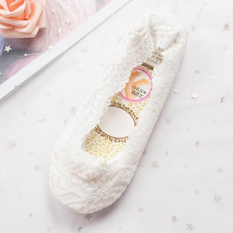 5 Pairs Breathable Ice Silk Invisible Socks For Women Antislip Lace Low Cut Socks Casual Shoes Accessories