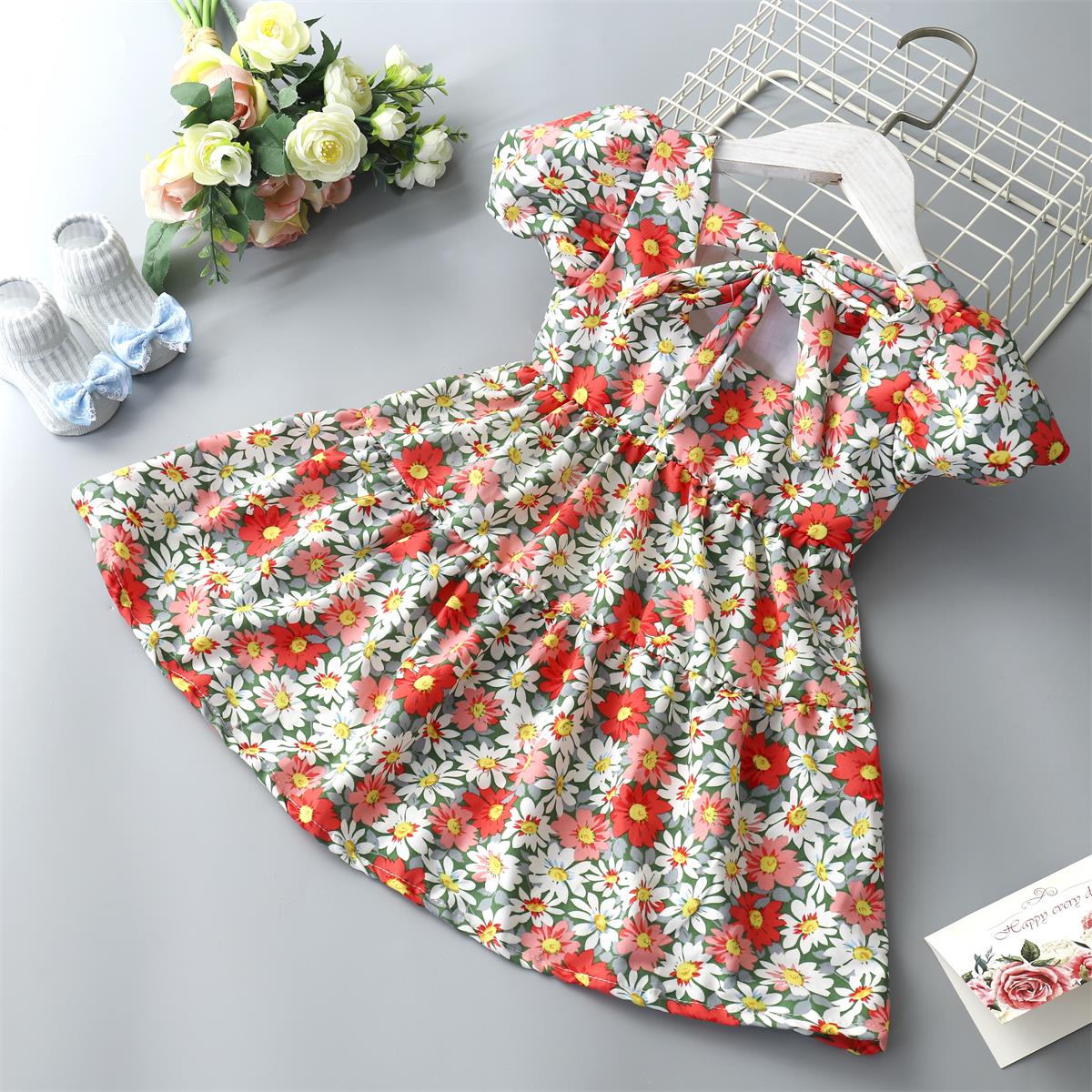 

Платье для маленьких девочек, комбинезон, юбки с цветочным рисунком, детский сарафан, милая одежда для маленьких девочек S