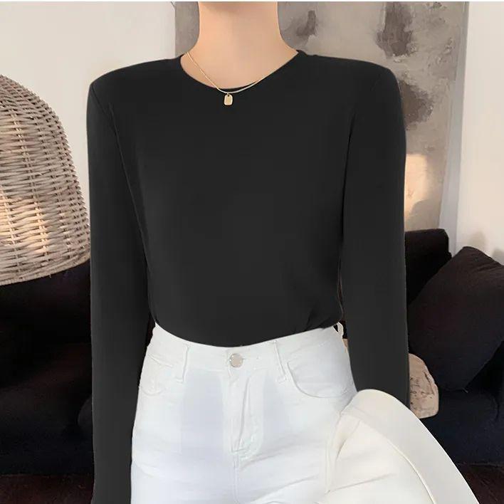 Damen Weiches Doppelseitiges Deutsches Samt Langarm Weißes T-Shirt für Herbst/Winter