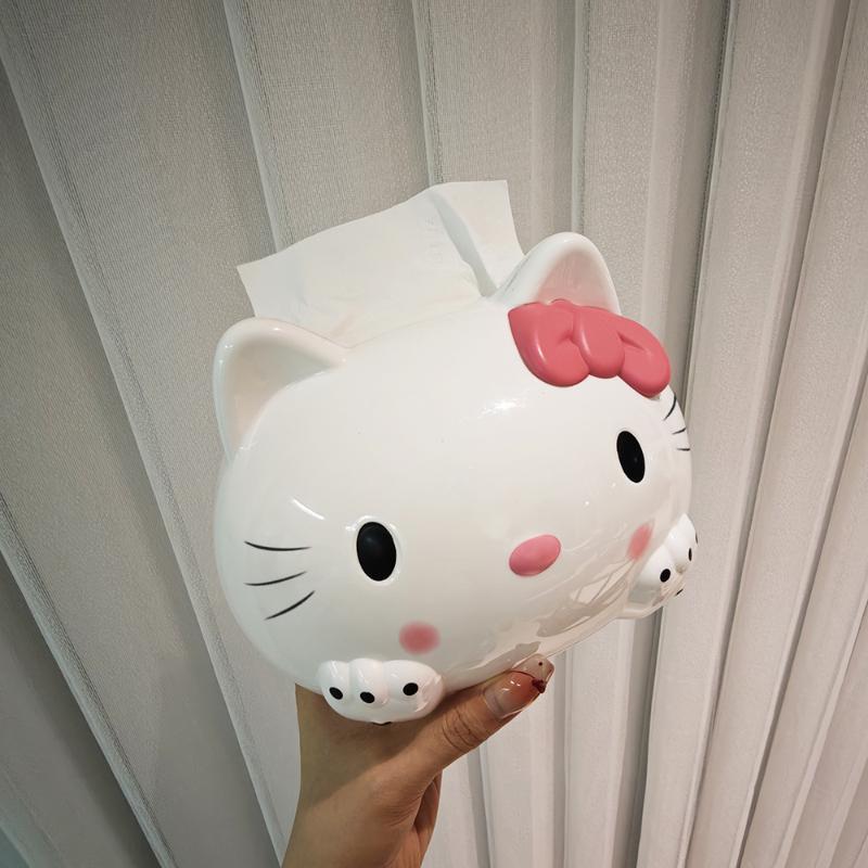 Sanrio Hello Kitty Cartoon Cute Tissue Box Creative Kawaii Living Room Dining Room Bedroom Decoration Car Toilet Paper Box Gift
