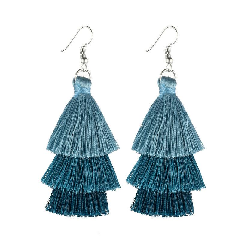 LOVBEAFAS Colorful Three Layered Long Tassel Earrings Fashion Jewelry For Women Fringed Multilayer Vintage Drop Dangle Earrings