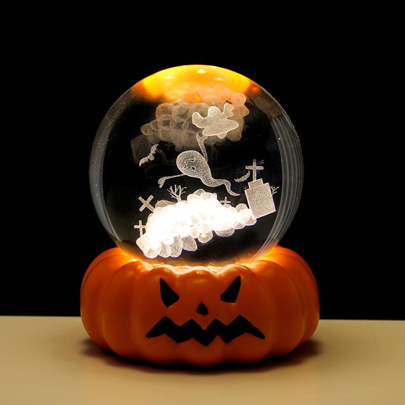 Halloween Pumpkin Crystal Ball Night Light Bedroom Study Tabletop Glass Ornament Party Ornament Small Gift