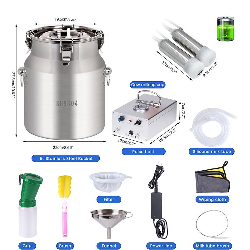 8L Electric Goats Milking Machine Rechargeable Electric Vacuum Pulsation Suction Pump Milker Machine for Sheep Farms