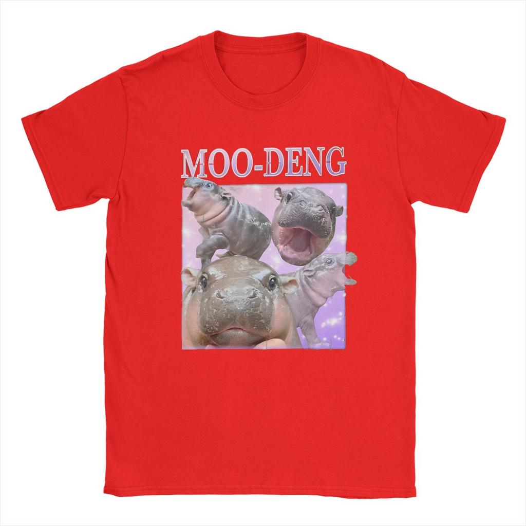 Funny Moo-Deng The Famous Baby Pigmy T-Shirt Men 100% Cotton T Shirt Hippo Moodeng Short Sleeve Tee Shirt Gift Idea merchandise