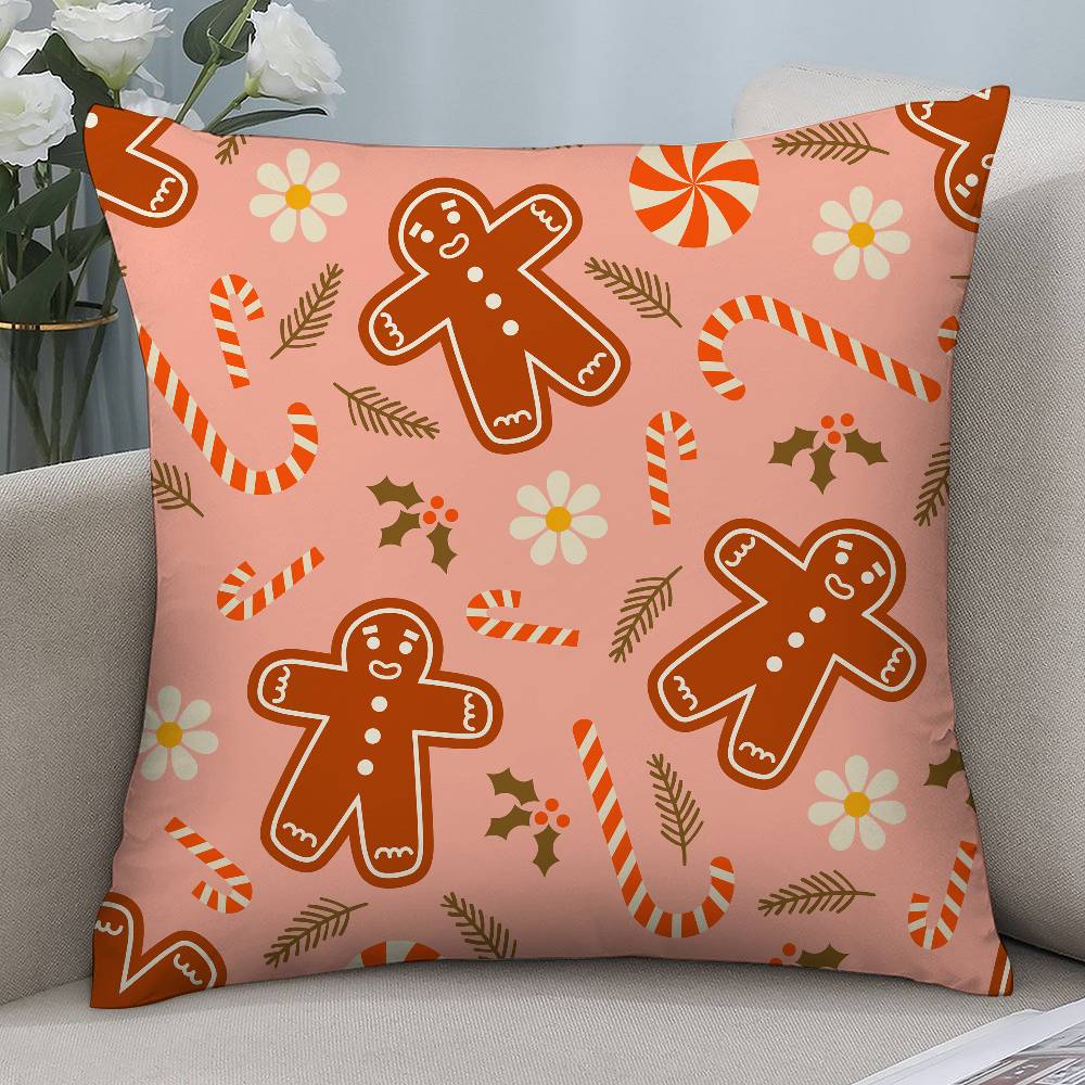 Cute Gingerbread Man Christmas Pillow Case Short Plush Double-sided Print Square Throw Pillow Covers Sofa Home Cushion Decor