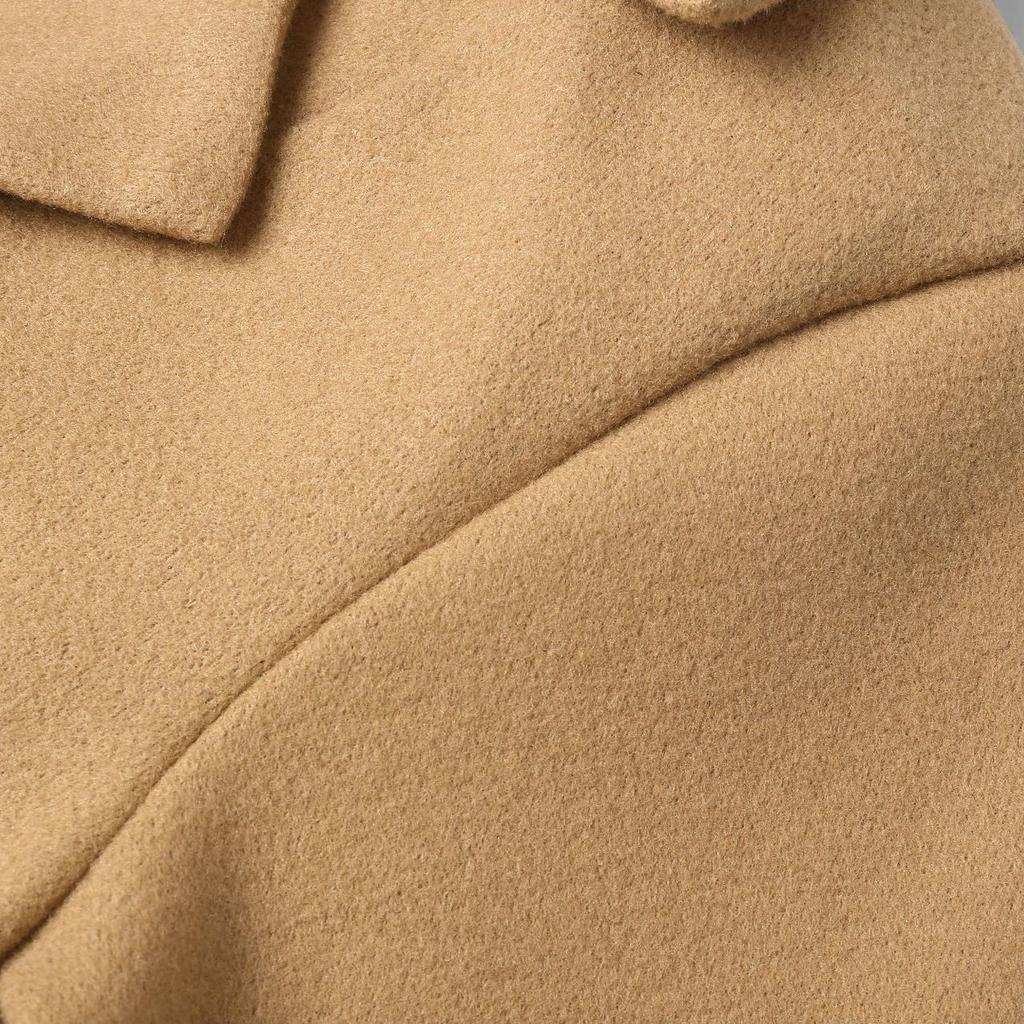 2026 Women's Tailored Wool Blend Coat, Notch Lapel Belted Trench Coat for Autumn, Slim Fit Office & Formal Outerwear