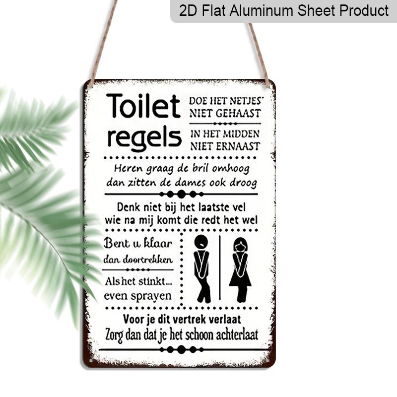 

2D Flat Vintage Metal Wall Sign 8×12 Inch - Nederlandse Toilet Regels - Humorous Bathroom Rules Decor, Rustic Aluminium Plaque with Pre-Drilled 20*30cm