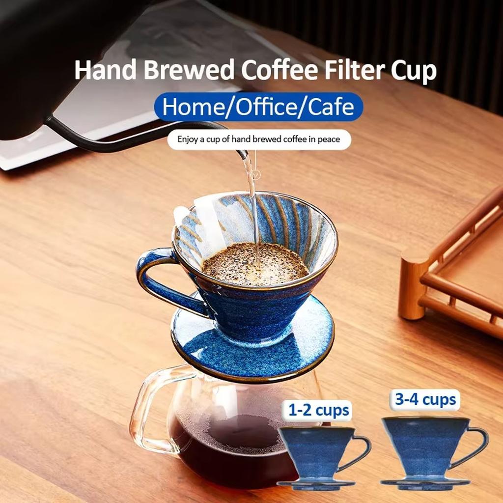 Blue Glazed Ceramic Coffee Filter Durable Heat Resistant Handcrafted Drip Brewer For Pour Over Coffee