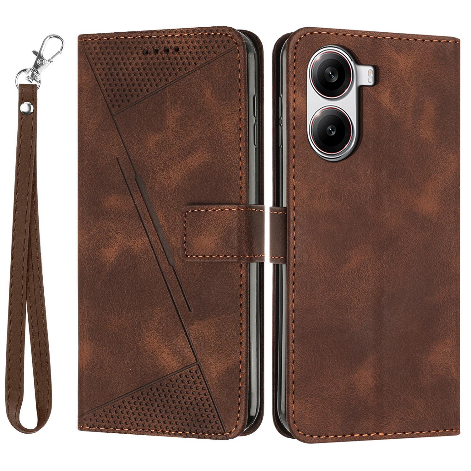 

For Xiaomi Redmi Turbo 4 5G/Poco X7 Pro 5G Case Handbag Imprinted Triangle Leather Phone Cover Brown
