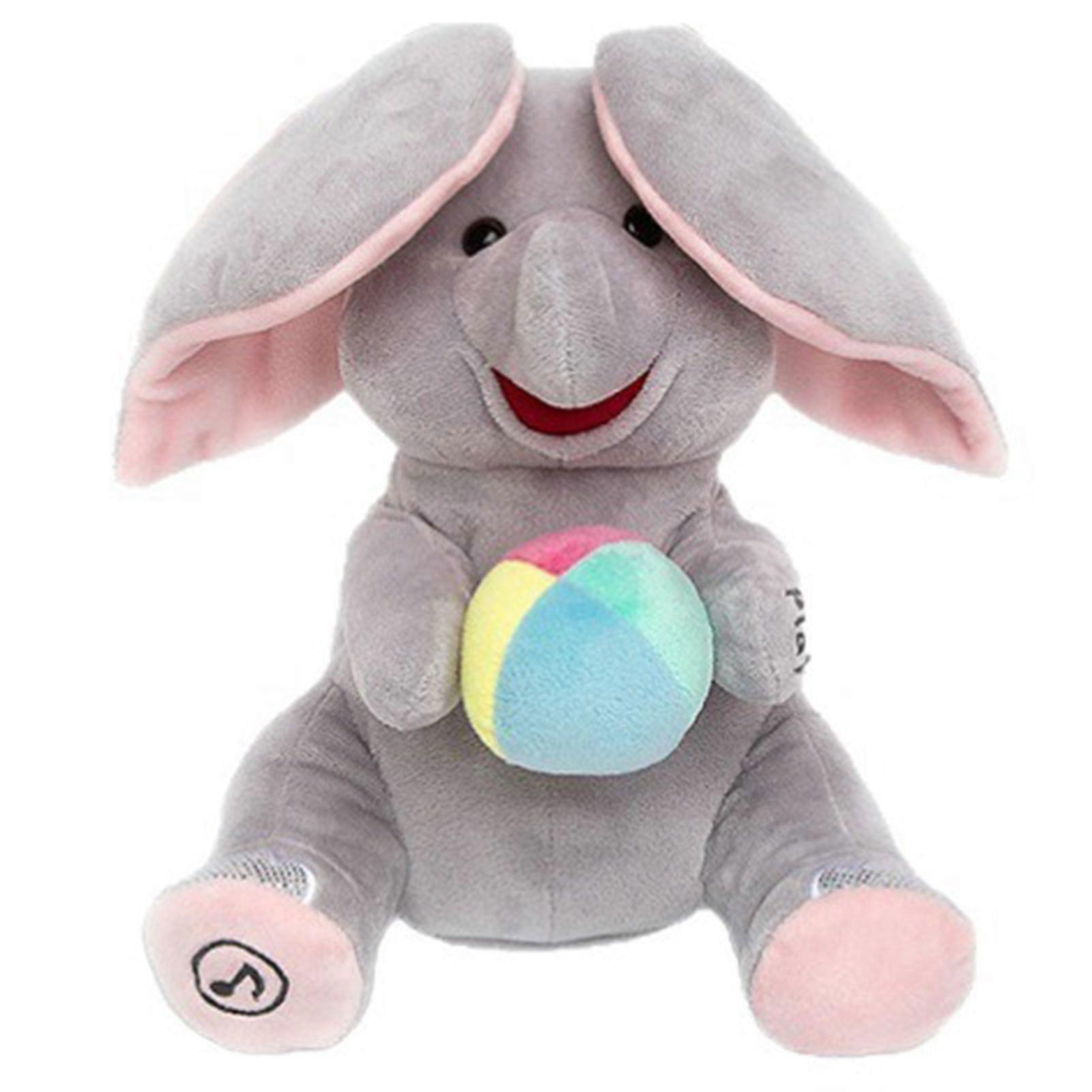 Elefant de pluș muzical Peek-a-Boo, Păpușă de pluș calmantă pentru bebeluși, Elefant de pluș calmant pentru îmbrățișat și somn pentru nou-născuți și copii mici