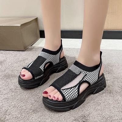 Women's 2025 Summer Korean Style Mesh Sandals with Thick Soles
