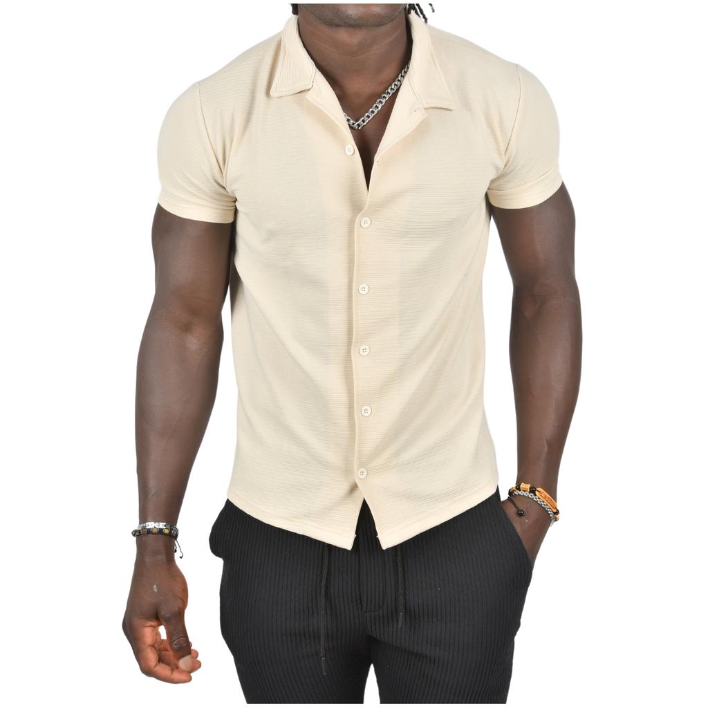 DeepSEA Slim Fit Lycra Horizontal Stripe Patterned Short Sleeve Shirt 2403241