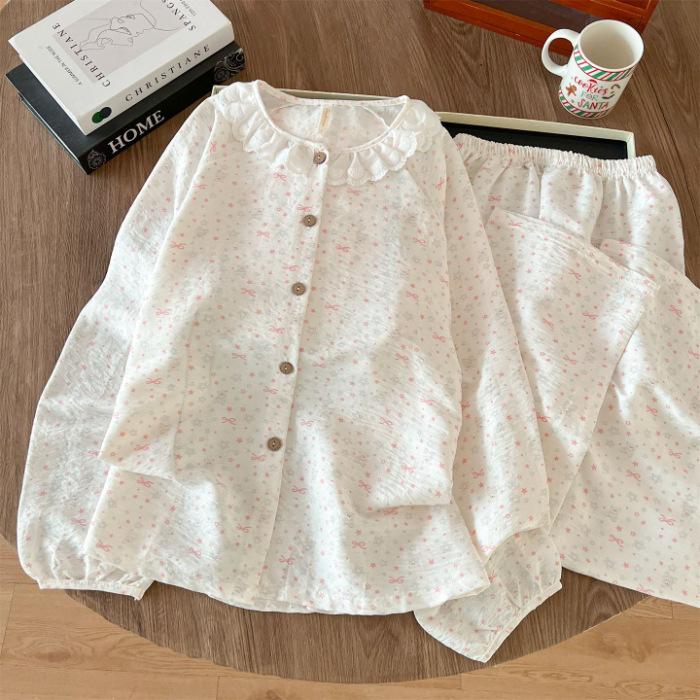 Cloud Cotton Pajamas Women's Spring and Autumn Long-sleeved Cardigan Japanese Sweet Red Plaid Student Large-size Loungewear Set