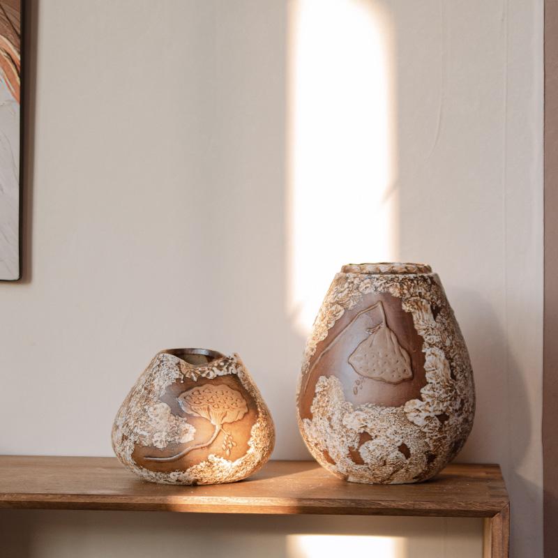 Vaso in Ceramica Wabi-Sabi a Forma di Capsula di Loto per Fiori Secchi - Decorazione Zen per Tavola da Pranzo