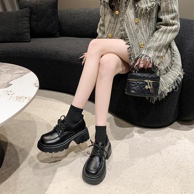 White Retro British Style Heightened Platform Small Leather Shoes Women's 2025 New Autumn and Winter French Thick Heel Deep Mouth Single Shoes