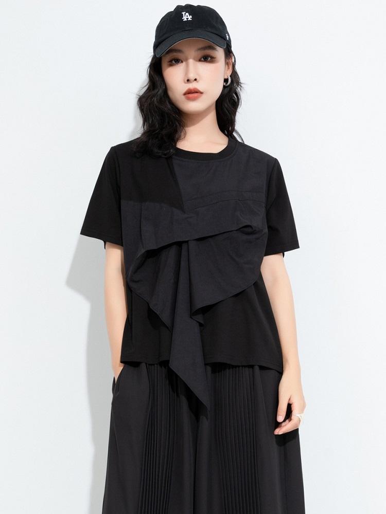 Short sleeve Oversized Black patchwork casual loose summer tee t shirt women t-shirt tops
