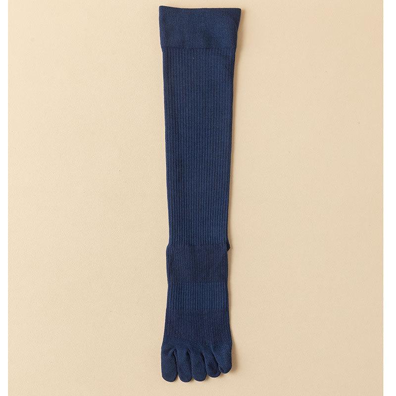 

Женские осенние носки для йоги и фитнеса с пятью пальцами, сдавливающие икры — средней длины, с раздвоенным носком для бега и прыжков One Size темно-синий