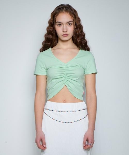 Fake Mama Butterfly Twist Glitter V-Neck Top [Green] Green