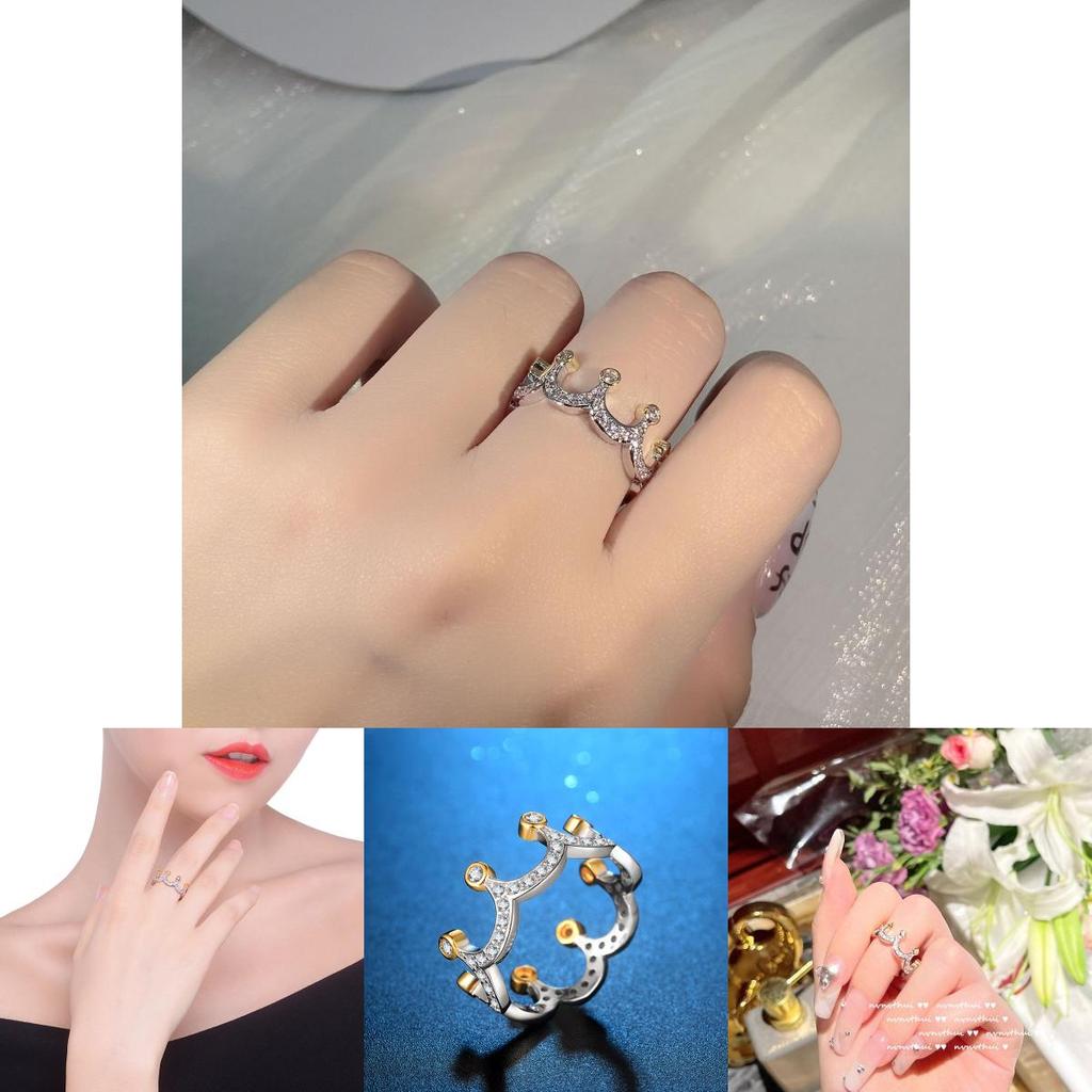 Women Glamour Fashion Crown Gold Plated Crystal Bridal Engagement Ring Ornament