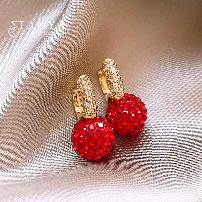 

Shining Red Color Crystal Ball Pendant Earrings 2026 Micro Set Zircon Metal Ear Buckle for Women s Fashion Jewelry Accessories