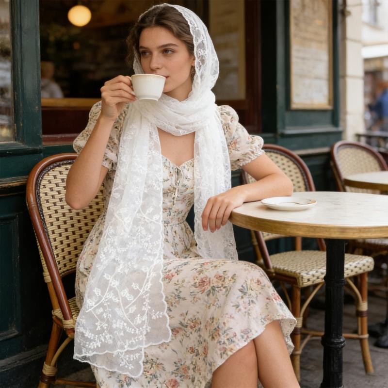 Elegant Lace Edge Scarf Comfortable Head Cover Strong Polyester For Spiritual Moment Or Travel