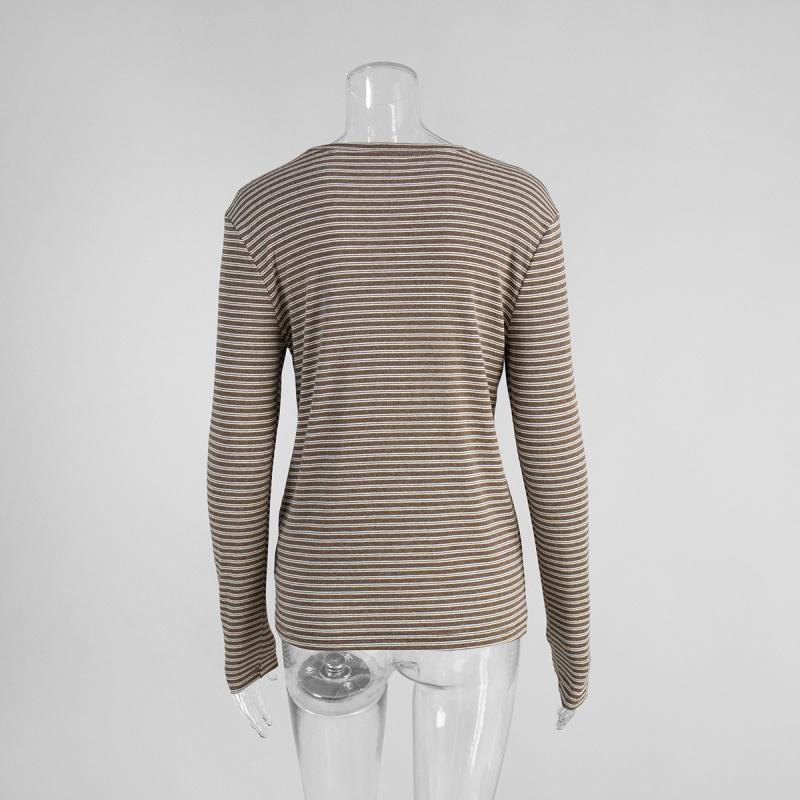 New Striped Long-sleeve 2026 Commuter Slim-fit Round-neck Base Shirt for Women, Casual T-shirt