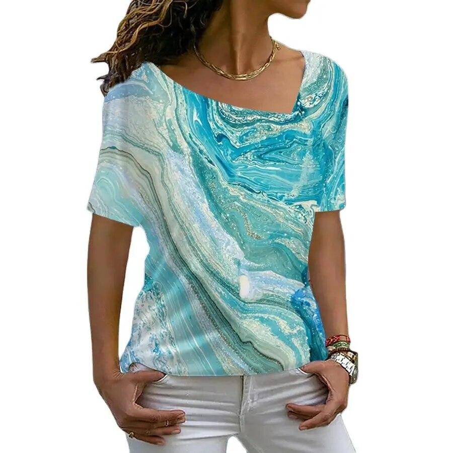 

Летняя ретро-градиентная женская футболка Harajuku с абстрактным цифровым принтом и круглым вырезом, топы большого размера, уличная одежда, женский пуловер с короткими рукавами