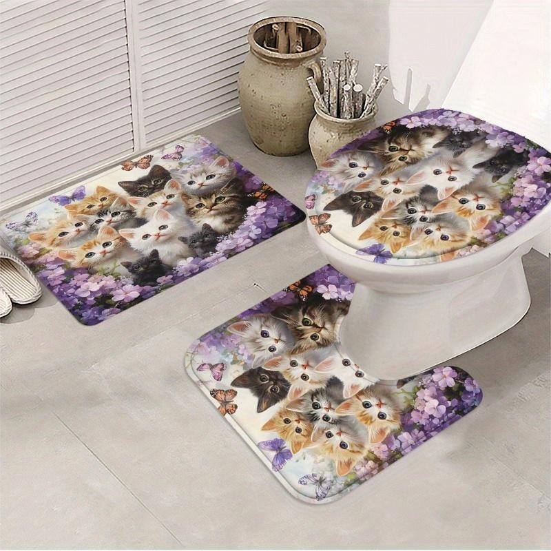 1/4 buc Lux Pisică și Fluturi Impermeabil Perdea de Duș Set Decorativ Baie Set Covor Antiderapant Covor Toaletă Capac Baie și 12 Cârlige