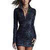 2025 Damen Französischer Stil Reißverschluss Enganliegend Langarm Bodycon Minikleid