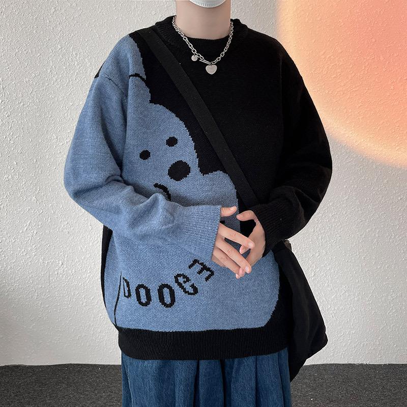 

Осенний вязаный свитер с круглым вырезом в гонконгском стиле, мужская корейская версия свободного вязаного свитера Ins, универсальный повседневный S чёрный