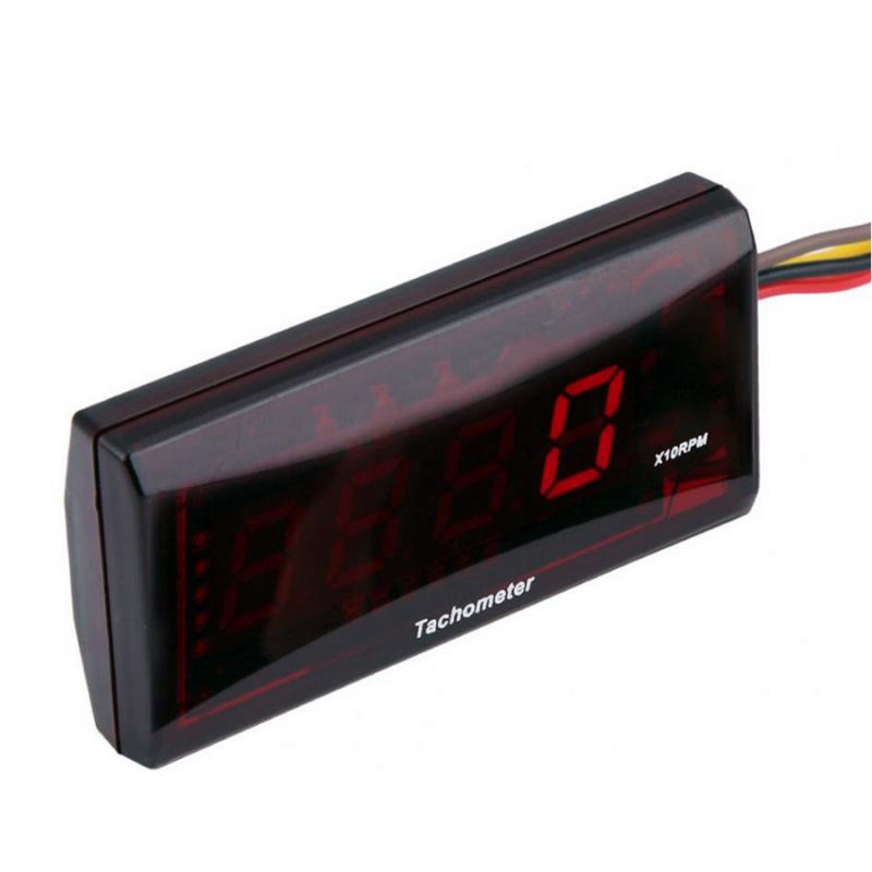 Motorcycles Mini Red Lcd Tachometer Gauge Tach Hour Meter 0~20000 Rpm Universal