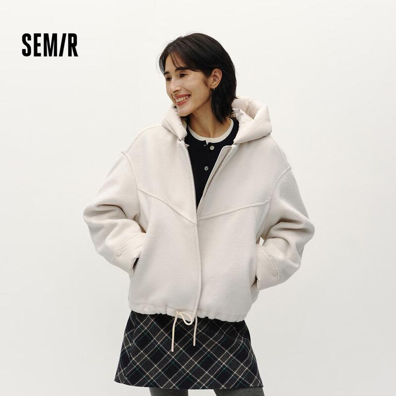 Semir Women s Wool Blend Loose Short Hooded Jacket S