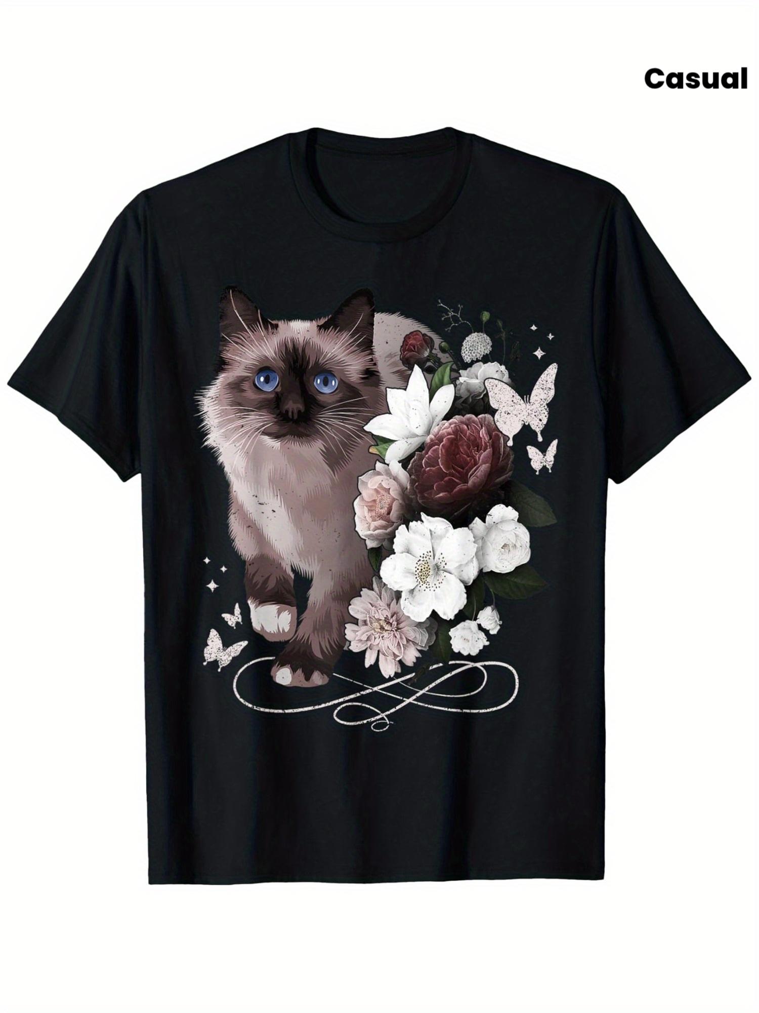 

Men Vintage Siamese Cat T-Shirt - Black Short Sleeve Round Neck Cotton Top with Siam Cat & Thai Breed, Casual - Fit Tee 5XL різнокольоровий