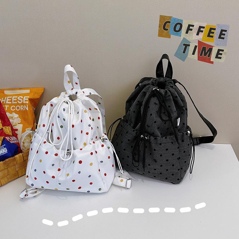 Fashionable Polka Dot Drawstring Backpack New Trendy Casual Lightweight Versatile Backpack For Middle School Students