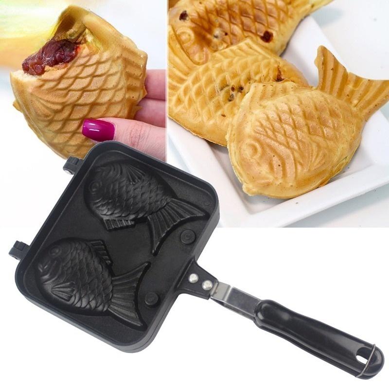 Mutfak Japon Taiyaki Çift Balık Şekilli Sıcak Tatlı Waffle Kek Yapımcısı Tava Japon Gözleme Çift Tava Kızartma Tavası Waffle Kalıpları